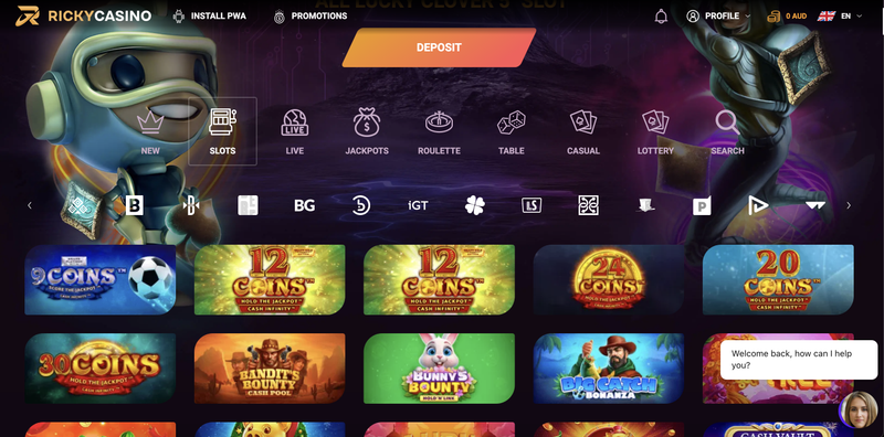 Slots on the Ricky Casino Australia website